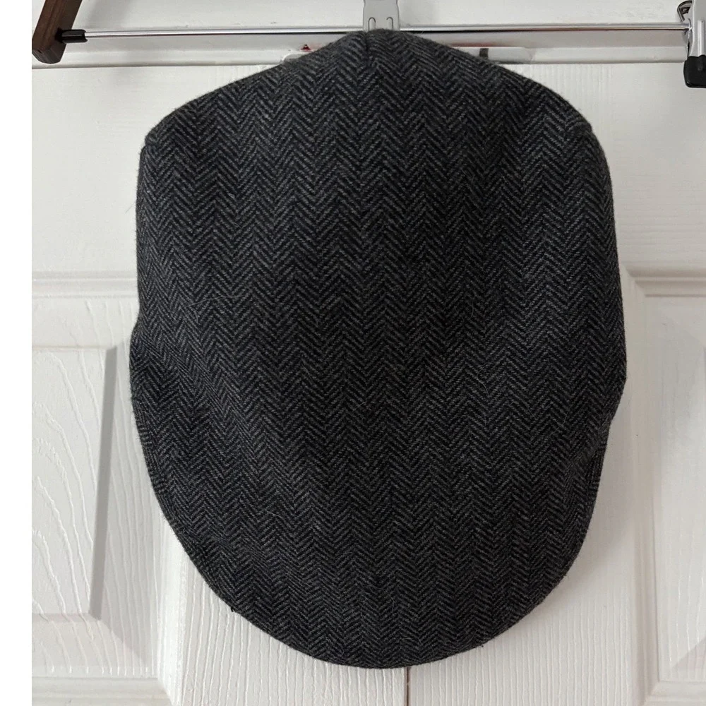 Voboom Mens Grey Herringbone Wool Blend Flat Cap Ivy Driving Newsboy Hat Size L